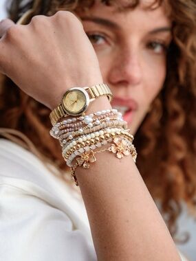 COACH NY ~ GOLD TONE STAINLESS STEEL EXPANSION BRACELET WATCH~